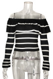 Street Daily Striped Flounce Off the Shoulder Tops