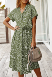 Casual Print Patchwork Turndown Collar Waist Skirt Dresses