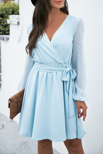 Fashion Casual Solid Patchwork V Neck A Line Dresses