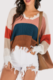 Casual Color Lump Tassel V Neck Tops Sweater