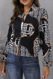 Elegant Print Patchwork Zipper O Neck Outerwear