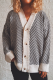 Casual Striped Patchwork Buckle V Neck Outerwear Sweater