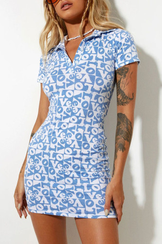 Fashion Casual Print Patchwork V Neck Wrapped Skirt Dresses