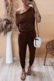 Casual Solid Patchwork One Shoulder Harlan Jumpsuits