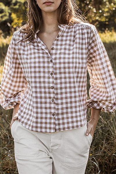Casual Plaid Patchwork Tie-dye O Neck Tops