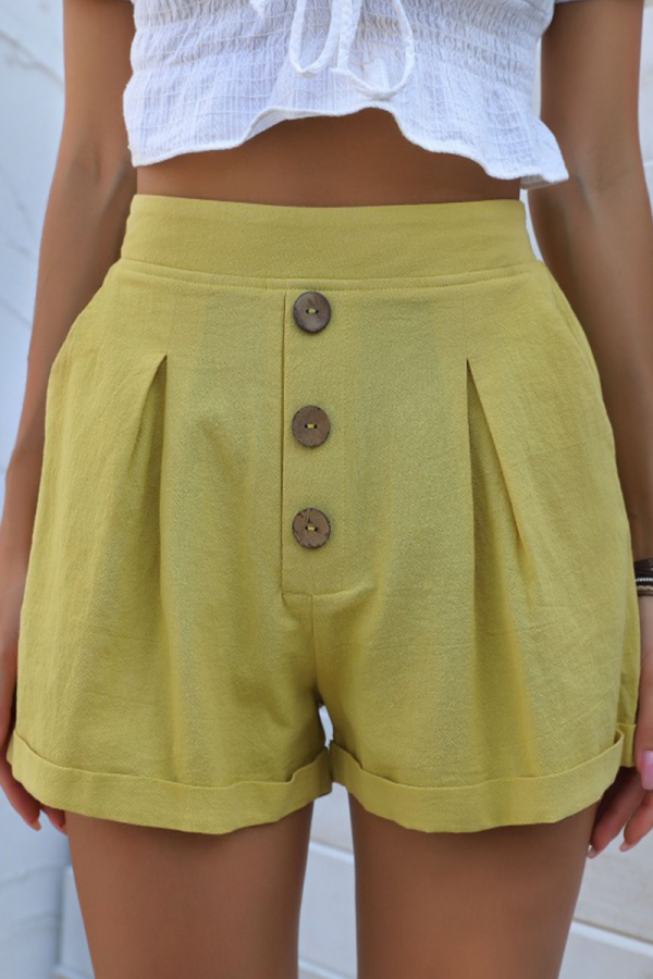 Casual Solid Patchwork Buttons Loose Wide Leg Solid Color Bottoms