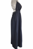 Casual Solid Patchwork V Neck Waist Skirt Dresses