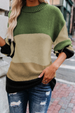 Casual Striped Patchwork Contrast O Neck Tops Sweater