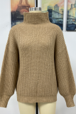 Casual Solid Patchwork Turtleneck Tops
