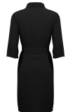 Casual Solid Patchwork Turndown Collar Shirt Dress Dresses