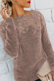 Casual Solid Lace Hollowed Out Off the Shoulder Tops Sweater
