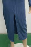 Fashion Casual Solid Patchwork Slit Turtleneck Long Sleeve Two Pieces