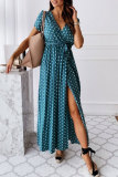 Fashion Sexy Dot Slit V Neck Printed Dresses
