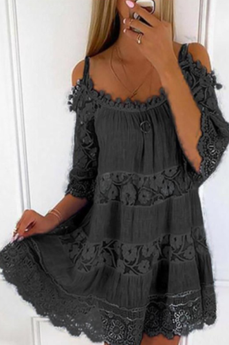 Fashion Solid Lace Spaghetti Strap Lace Dress Dresses