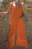 Fashion Solid Patchwork Spaghetti Strap Straight Jumpsuits