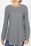 Casual Solid Buckle Tops Sweater