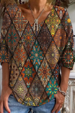 Casual Print Patchwork U Neck T-Shirts