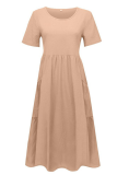 Casual Solid Patchwork O Neck Straight Dresses