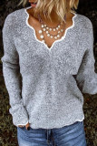 Casual Solid Hollowed Out Solid Color V Neck Tops