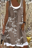 Fashion Street Print Patchwork O Neck A Line Dresses