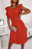 Fashion Casual Solid Patchwork O Neck Pleated Dresses