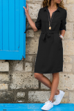 Casual Solid Patchwork Turndown Collar Shirt Dress Dresses