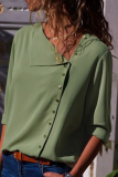 Casual Solid Buckle O Neck Tops