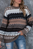 Fashion Street Print Patchwork O Neck Tops