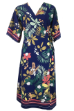 Sexy Print Patchwork V Neck Waist Skirt Dresses