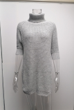 Casual Solid Slit Turtleneck Tops