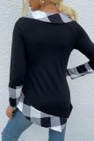 Casual Plaid Patchwork Asymmetrical Turndown Collar Tops