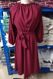 Casual Solid Patchwork O Neck Waist Skirt Dresses