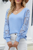 Casual Solid Hollowed Out Patchwork V Neck Sweaters