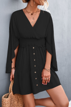 Casual Solid Patchwork V Neck Waist Skirt Dresses