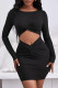Fashion Street Solid Hollowed Out O Neck Wrapped Skirt Dresses