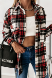 Casual Vintage Plaid Patchwork Buckle Turndown Collar Outerwear