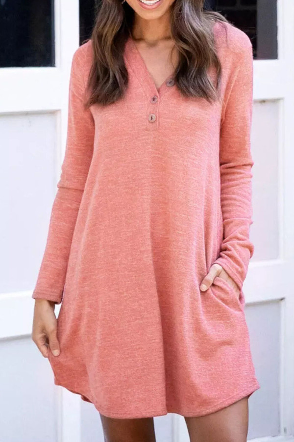 Fashion Casual Solid Patchwork V Neck Princess Dresses
