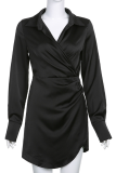 Fashion Elegant Solid Patchwork Fold Turndown Collar Pencil Skirt Dresses