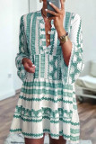 Fashion Casual Print Patchwork V Neck Princess Dresses