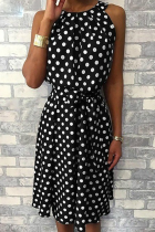 Casual Dot Patchwork Halter Waist Skirt Dresses
