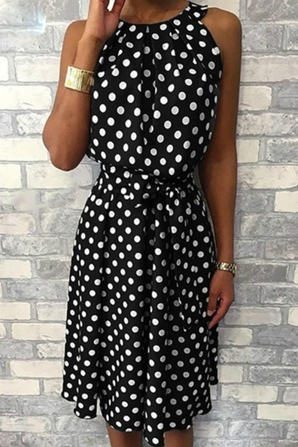 Casual Dot Patchwork Halter Waist Skirt Dresses