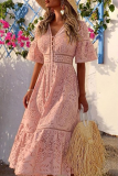Casual Solid Lace V Neck Lace Dress Dresses
