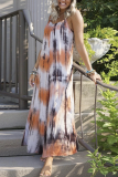 Casual Patchwork Tie-dye Spaghetti Strap Straight Dresses