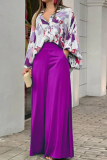 Fashion Print Patchwork Turndown Collar Long Sleeve Two Pieces