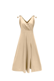 Casual Solid Bandage V Neck Cake Skirt Dresses