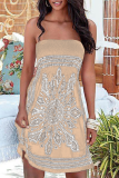 Vintage Print Patchwork Strapless Straight Dresses