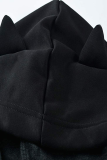Party Print Hollowed Out Patchwork Hooded Collar Tops