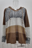 Wisherryy Fashion Hooded Leopard Stitched Knit Sweater