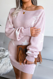 Casual The stars Draw String Contrast Off the Shoulder Pencil Skirt Dresses Sweater