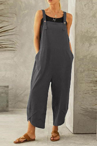 Casual Solid Buttons Capris Loose Jumpsuits